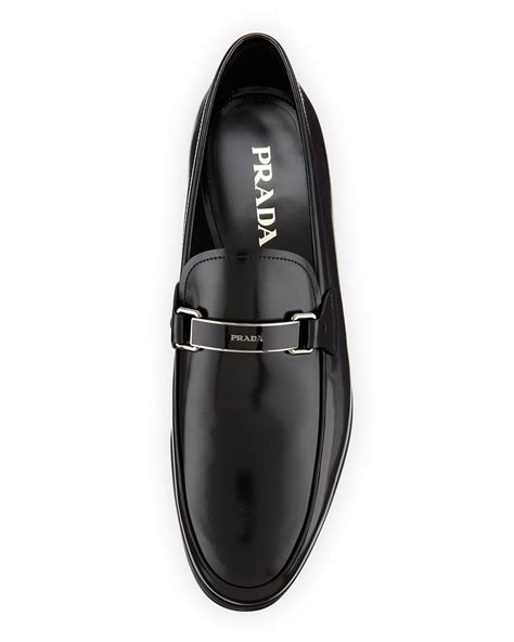 Prada Spazzolato Logo Bit Loafer, Black 